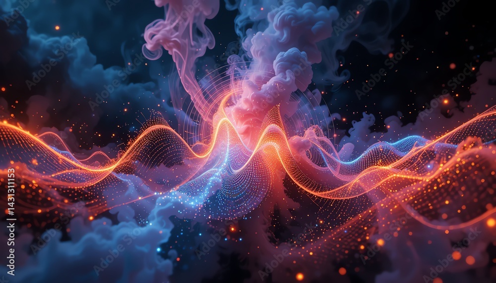 Obraz premium Abstract Cosmic Landscape Vibrant Nebula and Energy Waves