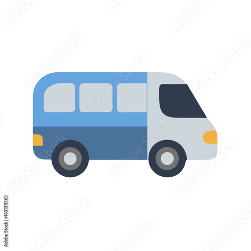 Cartoon Van Illustration: Blue and White Mini Van Image on Black