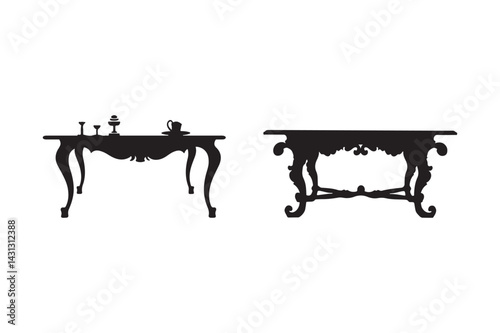 Vintage Ornate Table Silhouette Vector for Classic Interior and Decor Design