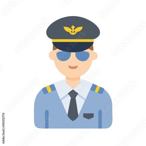 Cartoon Airline Pilot Icon: Aviation Professional Wearing Uniform and Sunglasses