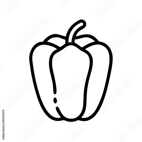 Illustration of a single bell pepper with a thick outline and a short stem on a white background
