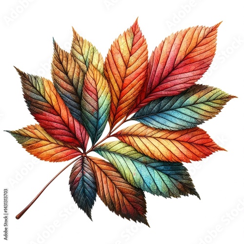 Watercolor autumn leaves on white background