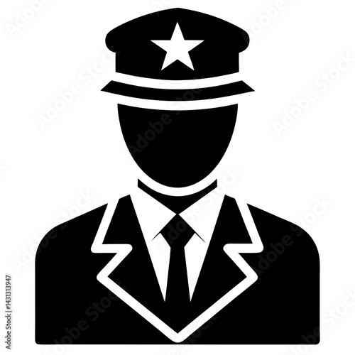 Silhouette Vector Illustration Of A Policeman In Uniform With Badge