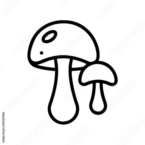 Two mushrooms outlined in black with a larger mushroom and a smaller mushroom next to each other image