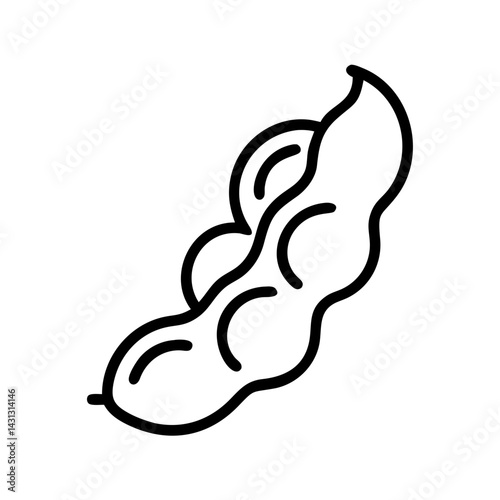 Illustration of a single soybean pod with visible beans inside in simple outline style design element