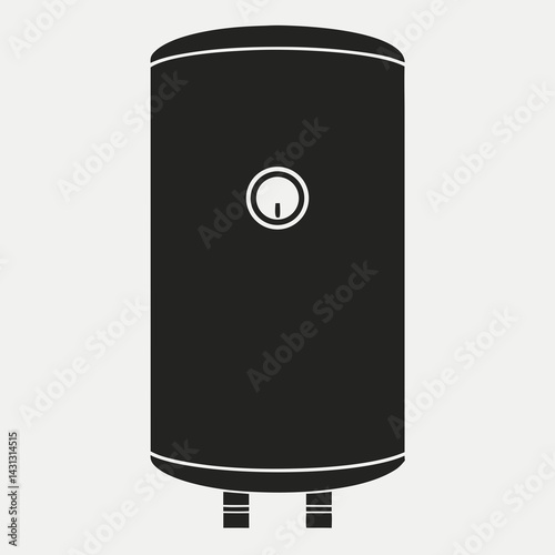 Black Water Heater Boiler Tank Illustration On White Background Minimalist Style