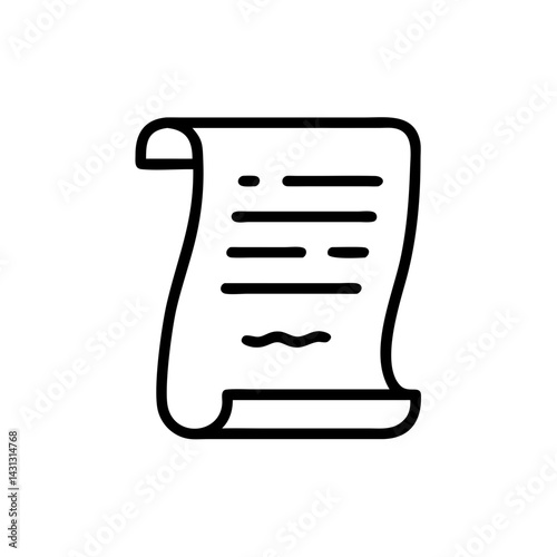 Illustration of a scroll with text lines and curled edges in black