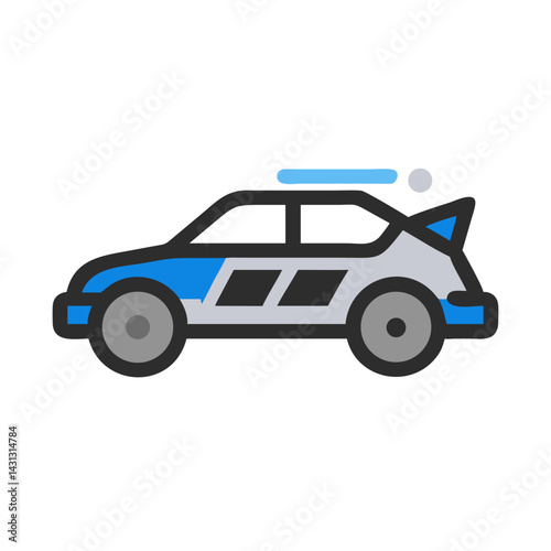 Stylized Cartoon Car Illustration with Blue Accents on Black Background