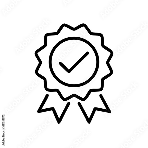 Illustration of a black and white check mark in a rosette badge icon
