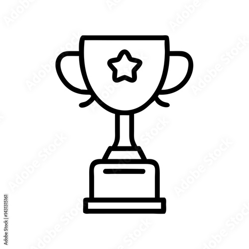 Illustration of a black outlined trophy with handles and a star on a pedestal design award icon