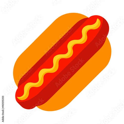 Simple Flat Vector Illustration Of Hotdog With Mustard On A Bun