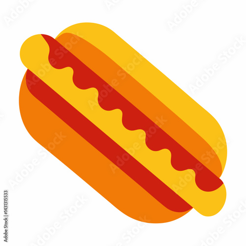 Flat Design Hot Dog Illustration With Mustard And Ketchup On White Background