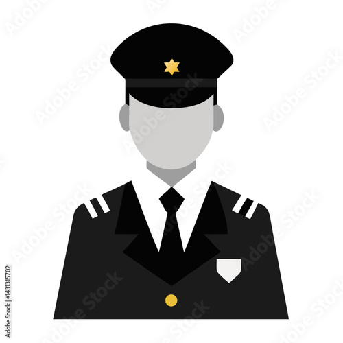 Policeman Vector Illustration Of Law Enforcement Officer With Black Uniform And Hat
