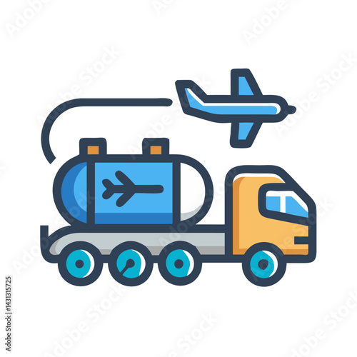 Fuel truck illustration for aircrafts, airplane supply transport and delivery