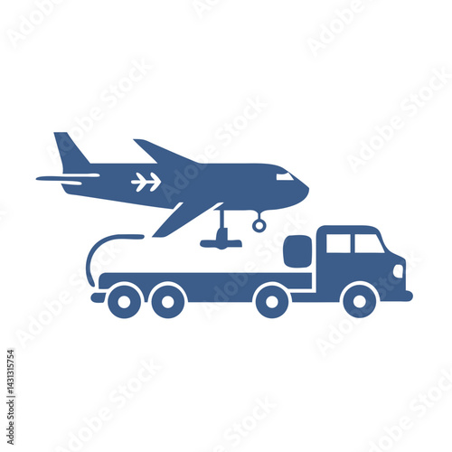 Aircraft Refueling Truck Silhouette Illustration on Black Background for Logistics and Transportation