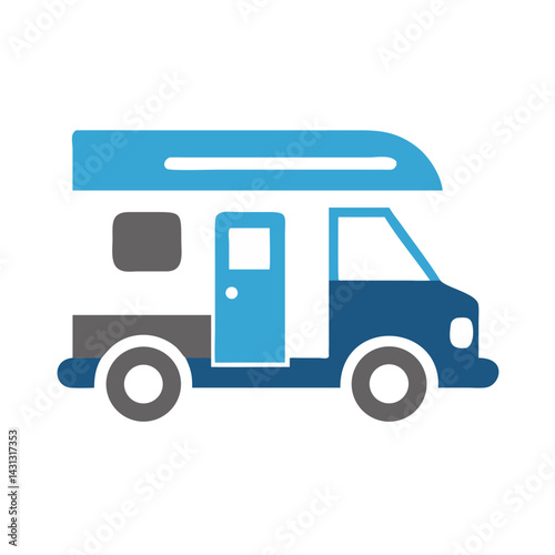 Blue Camper Van Icon: RV, Recreational Vehicle, Road Trip Adventure Symbol