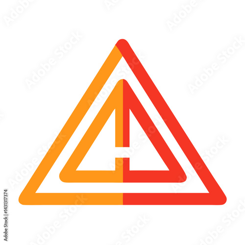 Warning Sign with Nested Triangles and Exclamation Point, Orange and Red