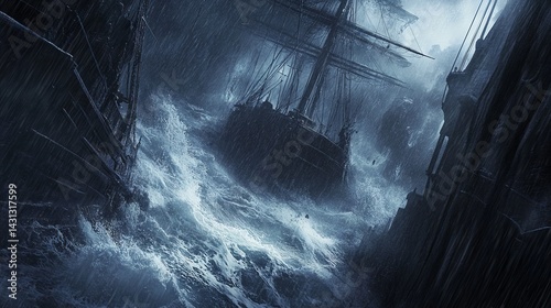 Battering Battering Storm Scene Crashing Through Waves