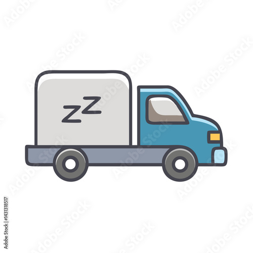 Resting Blue Delivery Truck Cartoon Illustration with Sleep Symbols