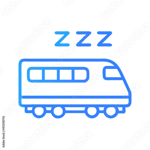Sleeping Train Icon: Blue Outline on Black Background - Restful Travel