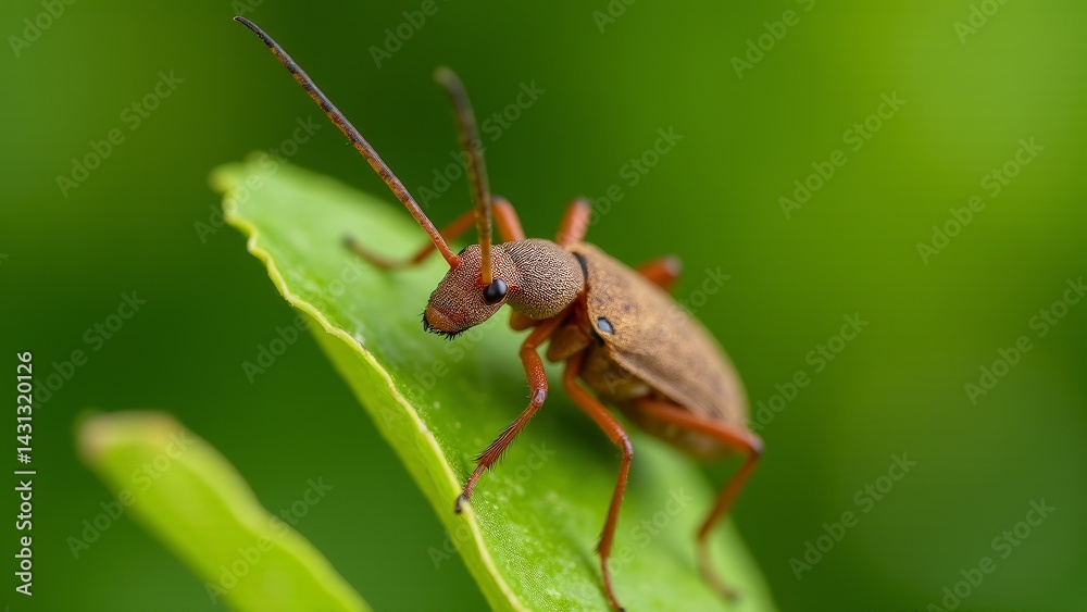 Brown Beetle Resting On Green Leaf