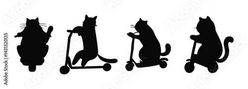 Silhouette of a Cat Riding a Scooter, Fun and Unique Illustration.