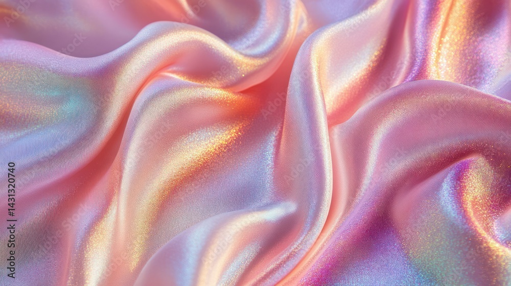 Fototapeta premium Delicate, iridescent pink silk fabric drapes elegantly.