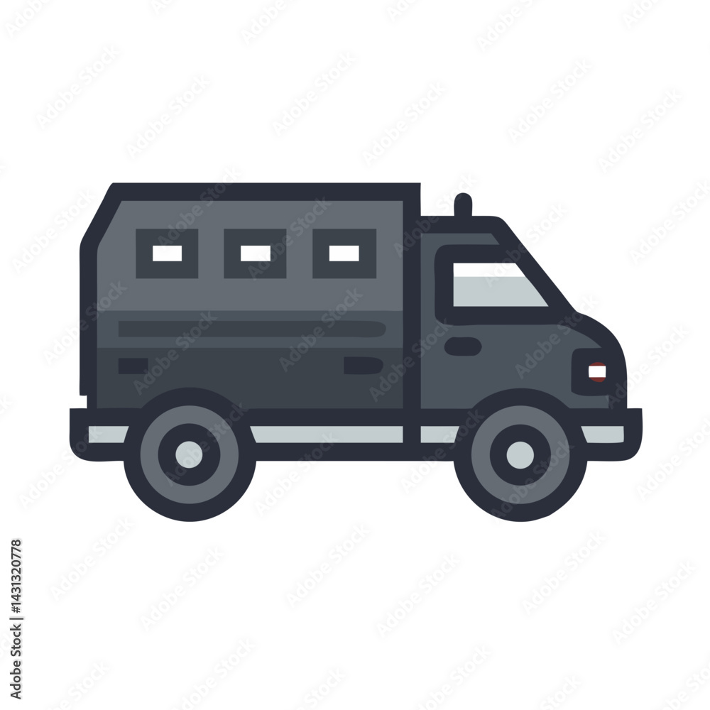 Armored Transport Vehicle Vector Illustration on Black Background Armored Transport Vehicle Vector Illustration on Black Background