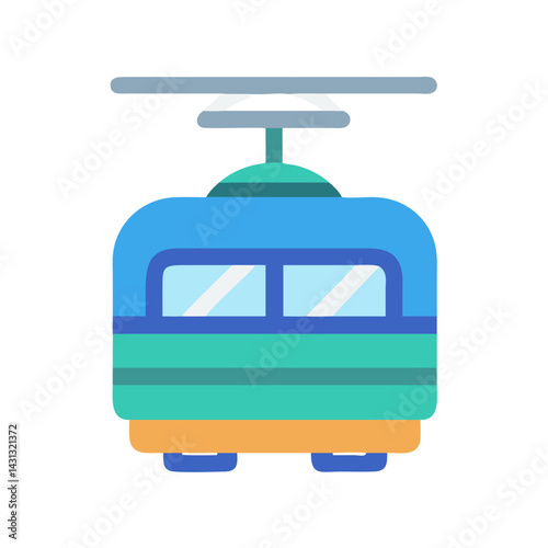 Fun cartoon cable car illustration with blue and teal colors on black