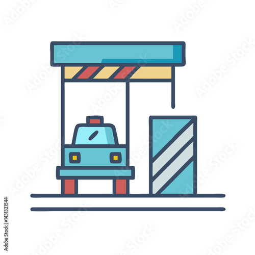 Toll Booth Icon Illustration: Transportation, Highway, and Payment Concept