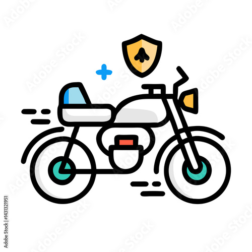 Emergency Motorcycle Icon with Shield on Black Background - Vector Illustration