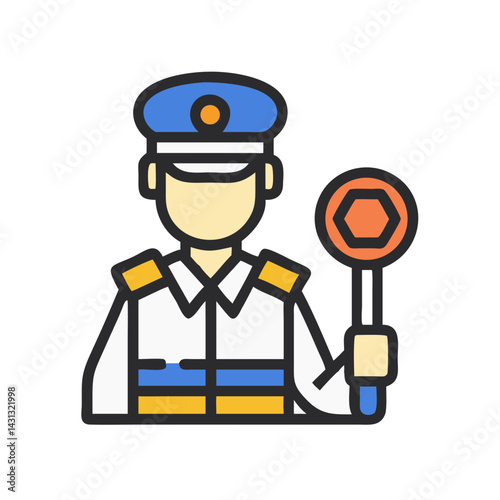 Traffic Police Officer Holding Stop Sign - Road Safety Icon