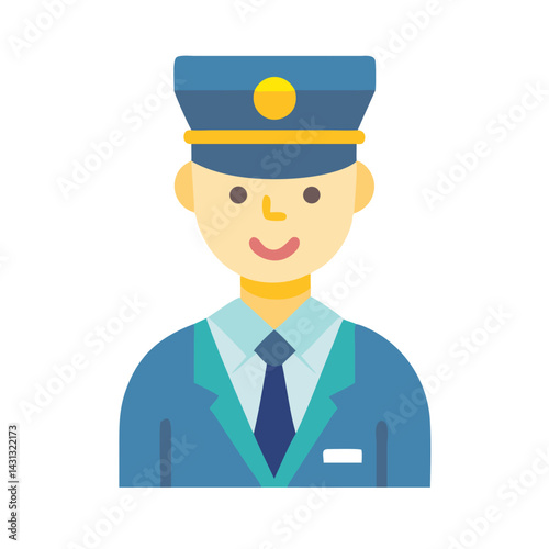 Cartoon security guard or officer avatar icon with uniform on black background