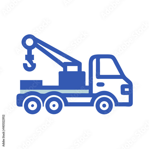 Blue Tow Truck Icon Illustration on Black Background for Transportation and Recovery