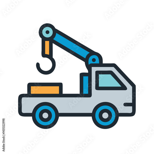 Vector Illustration of a Tow Truck Icon with a Crane on Black