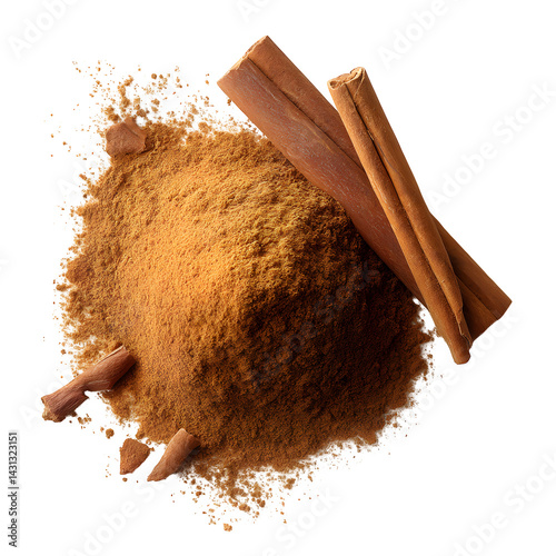 Pile cinnamon powder isolated on white, with top view --v 7.0
