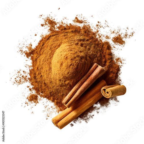 Pile cinnamon powder isolated on white background, with top view --v 7.0