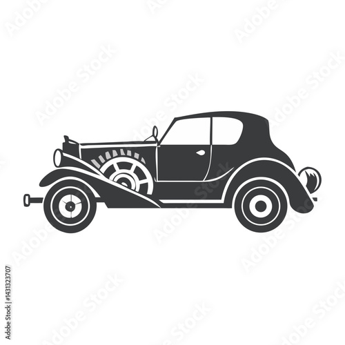 Vintage Car Illustration: Classic Automobile Design on Black Background