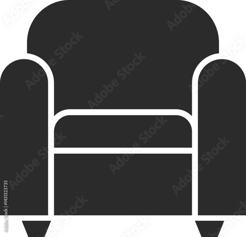 single seater sofa settee icon home furniture icons in dark grey and clear background, editable vector illustration