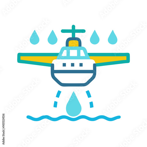 Crop Duster Icon with Water Drops: Agriculture, Farming, and Aerial Application