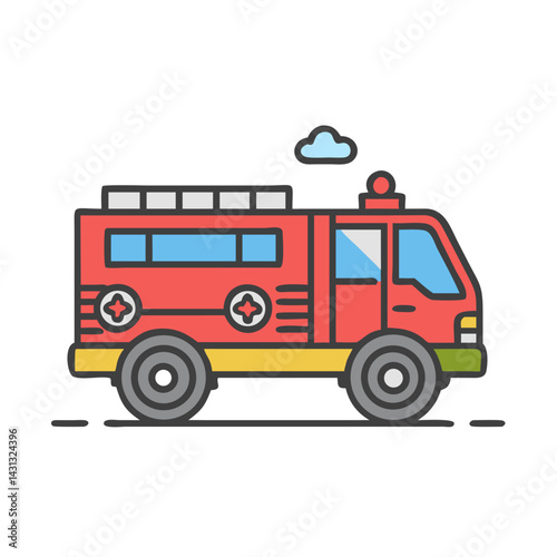 Cartoon Fire Truck Icon: Emergency Vehicle, Red Fire Engine Design