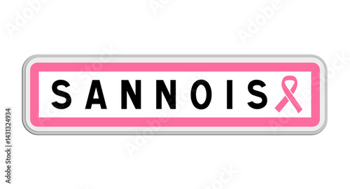 Obraz na plátně Panneau de sortie de Sannois, Val-d'Oise, Île-de-France avec Ruban Octobre Rose