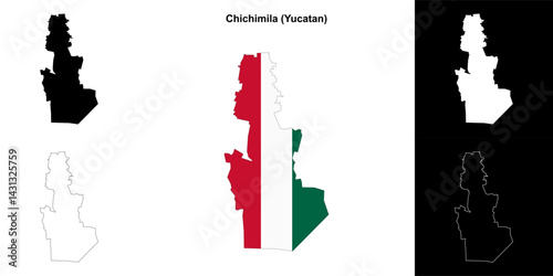 Chichimila municipality (Yucatan) outline map set