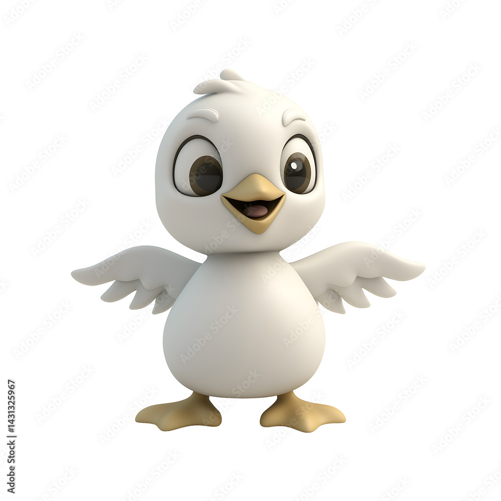 Fototapeta premium A waddling penguin chick with sharp cartoon outlines, wings, feet, and beak all rendered as separated elements, centered and isolated on a white background