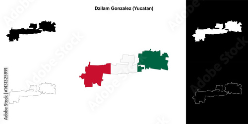 Dzilam Gonzalez municipality (Yucatan) outline map set