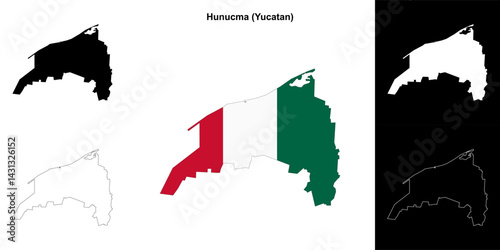 Hunucma municipality (Yucatan) outline map set
