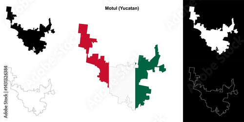 Motul municipality (Yucatan) outline map set