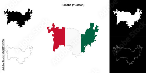 Panaba municipality (Yucatan) outline map set