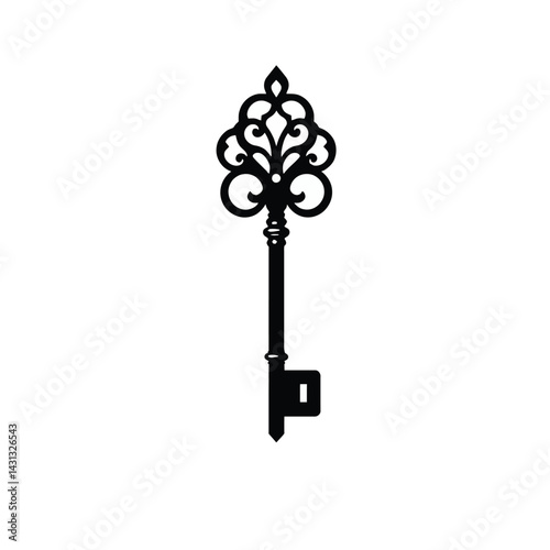 Isolated antique key vector illustration for graphic design and vintage key silhouette decoration element