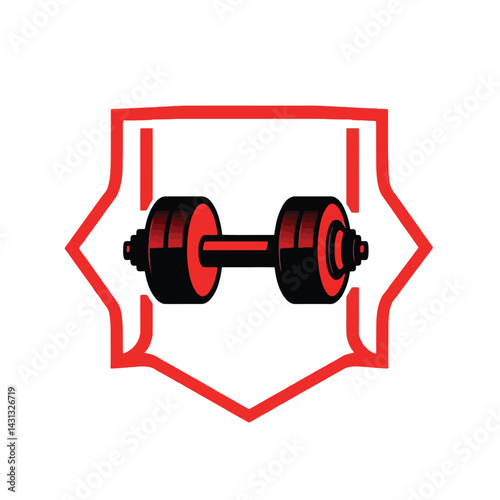 Dumbbell workout fitness gym exercise weightlifting training strength sport red black logo graphic design